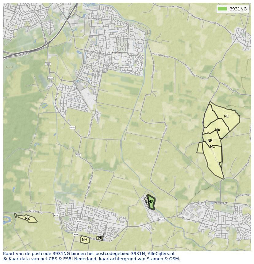 Afbeelding van het postcodegebied 3931 NG op de kaart.