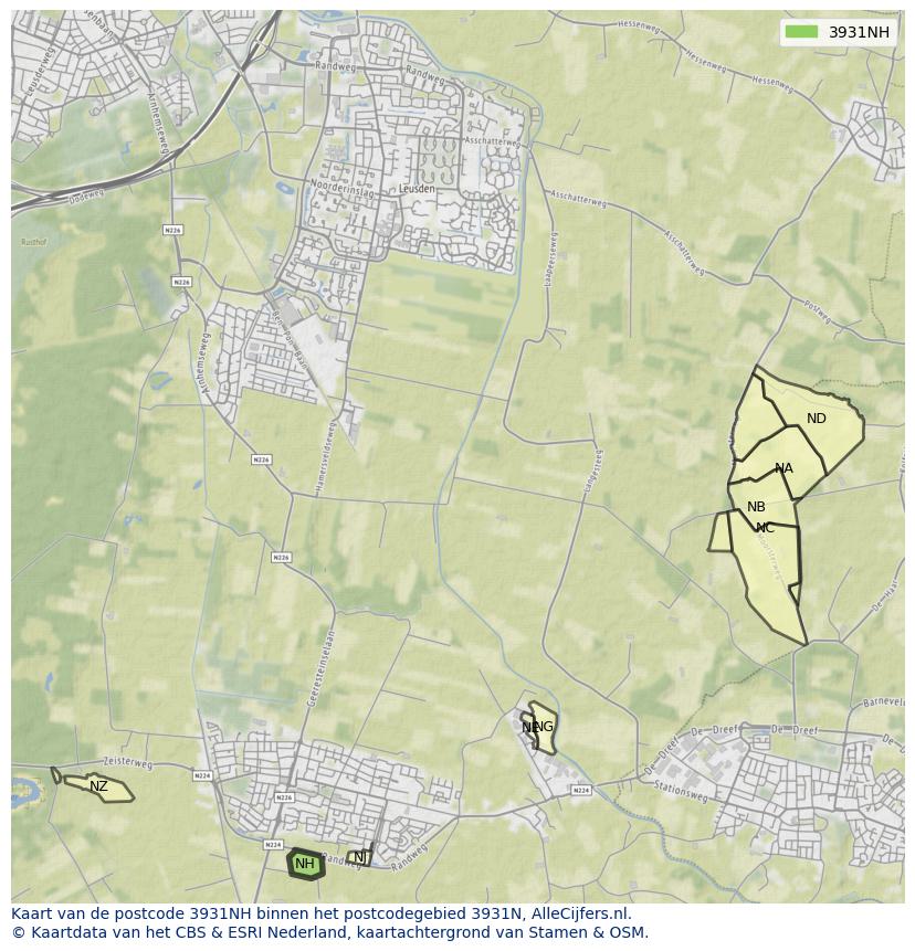 Afbeelding van het postcodegebied 3931 NH op de kaart.