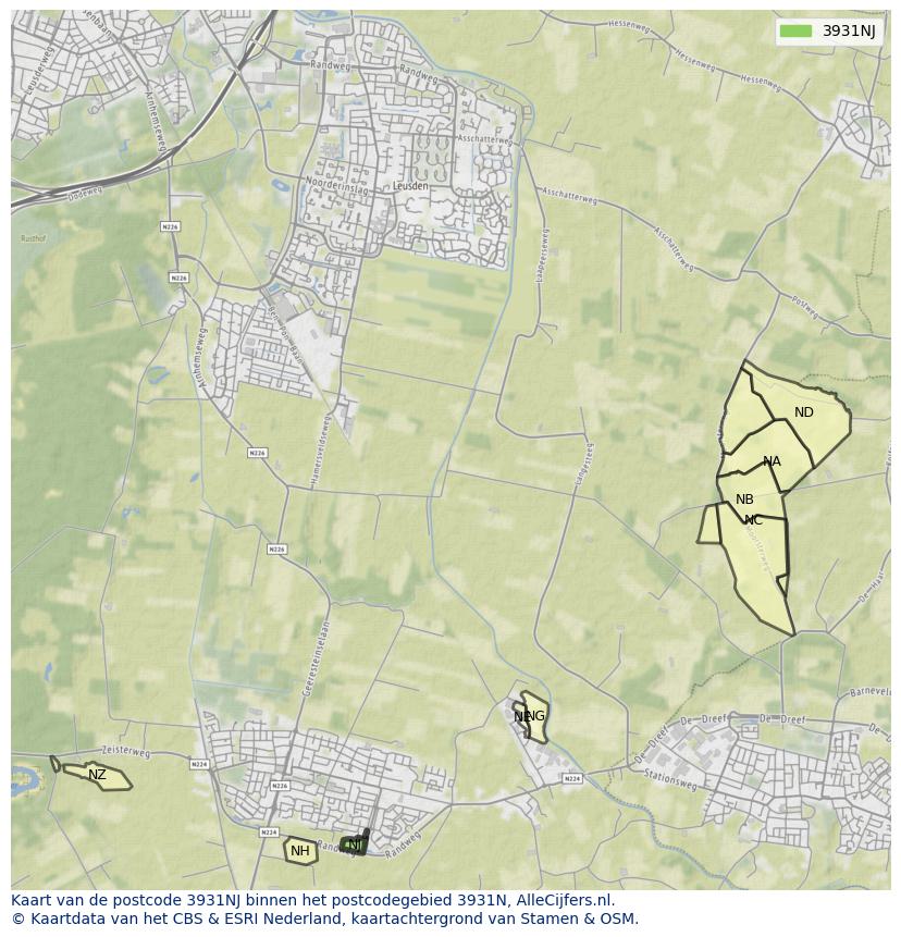Afbeelding van het postcodegebied 3931 NJ op de kaart.