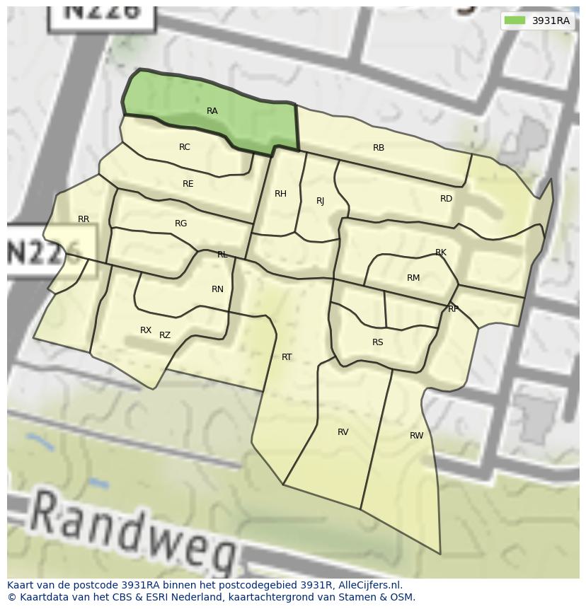 Afbeelding van het postcodegebied 3931 RA op de kaart.