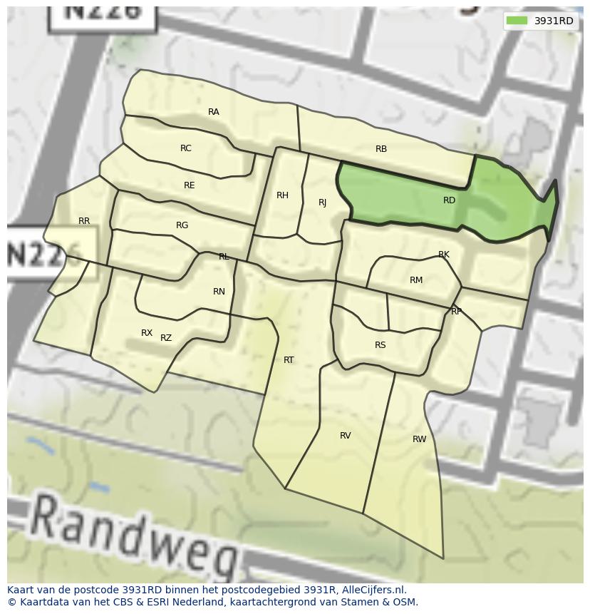 Afbeelding van het postcodegebied 3931 RD op de kaart.