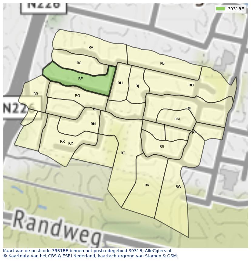 Afbeelding van het postcodegebied 3931 RE op de kaart.
