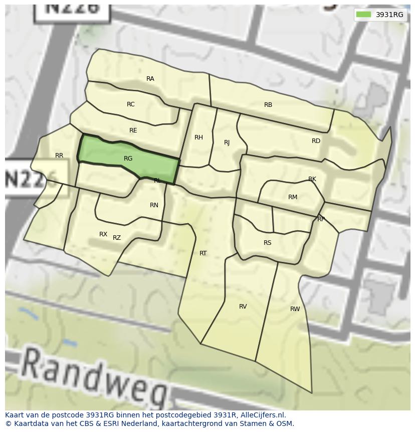 Afbeelding van het postcodegebied 3931 RG op de kaart.
