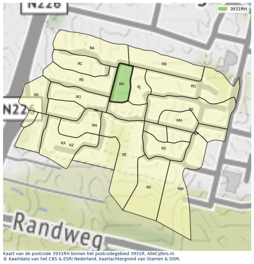 Afbeelding van het postcodegebied 3931 RH op de kaart.