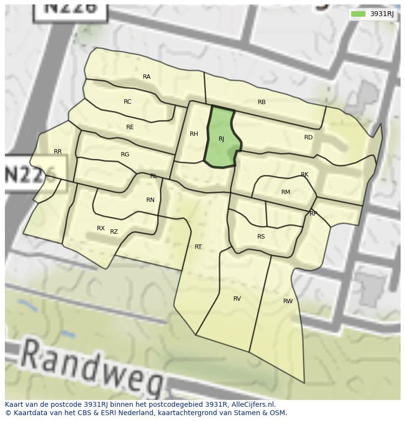 Afbeelding van het postcodegebied 3931 RJ op de kaart.