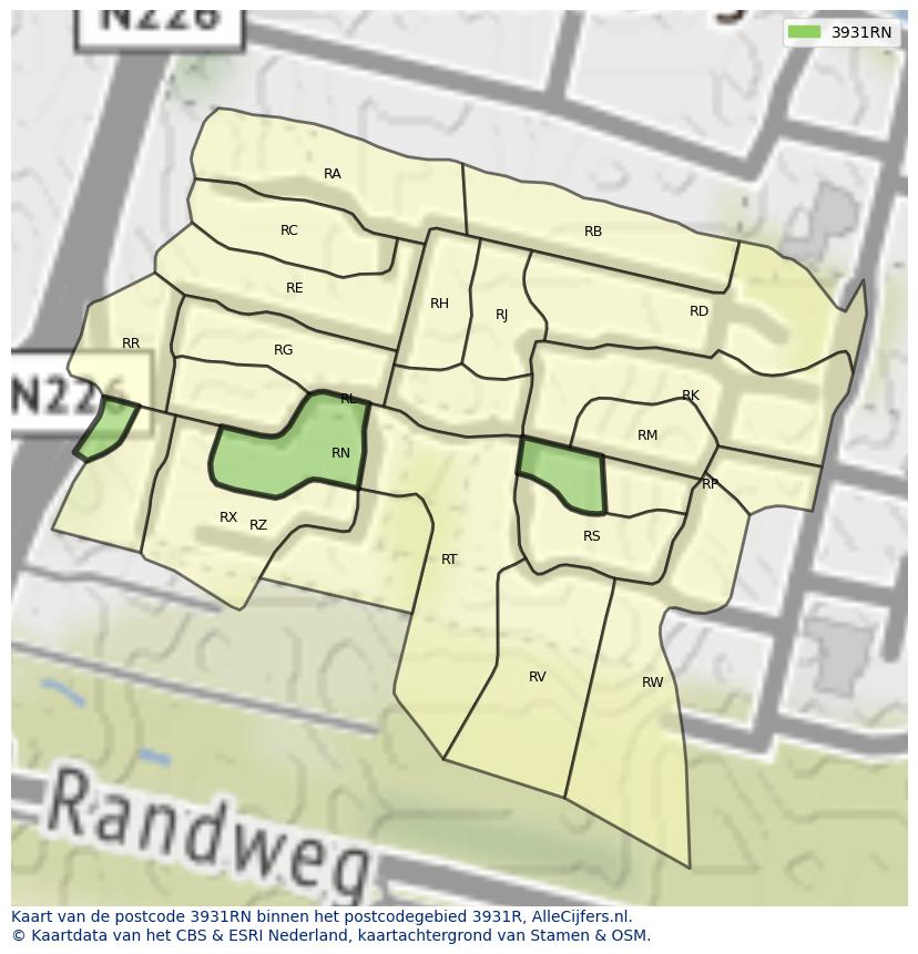 Afbeelding van het postcodegebied 3931 RN op de kaart.