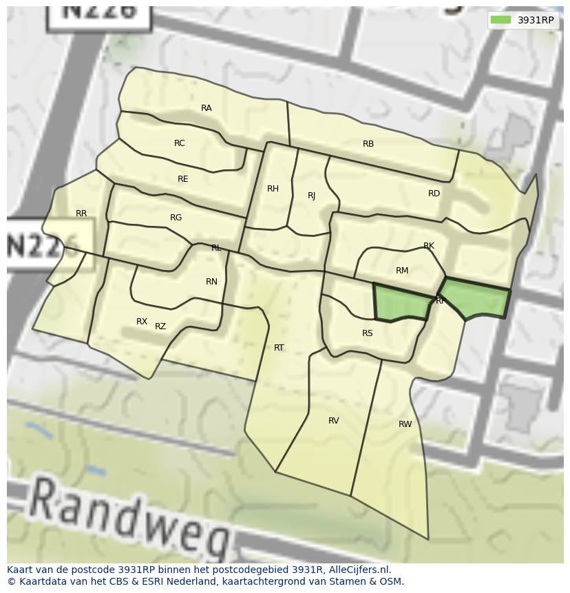 Afbeelding van het postcodegebied 3931 RP op de kaart.
