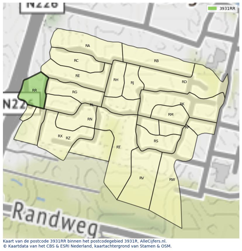 Afbeelding van het postcodegebied 3931 RR op de kaart.