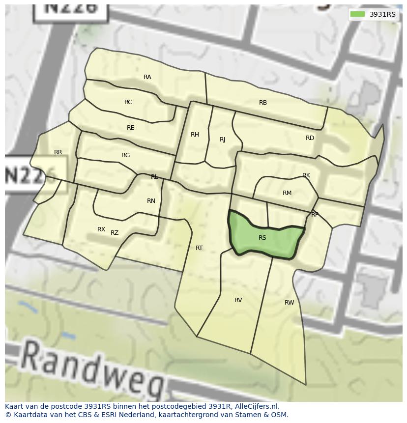 Afbeelding van het postcodegebied 3931 RS op de kaart.