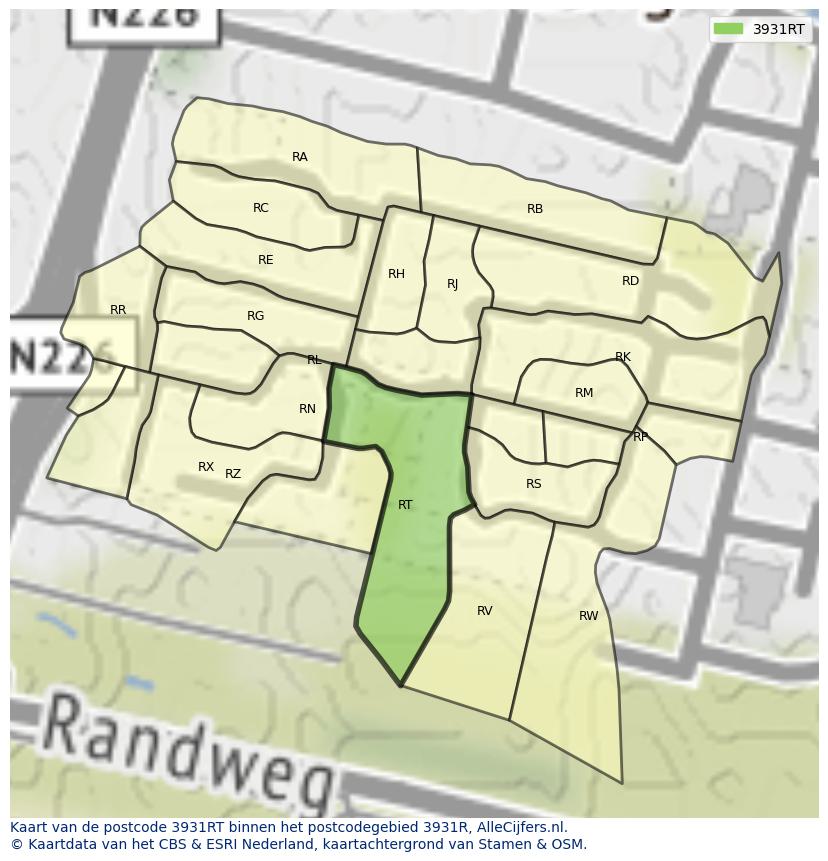 Afbeelding van het postcodegebied 3931 RT op de kaart.