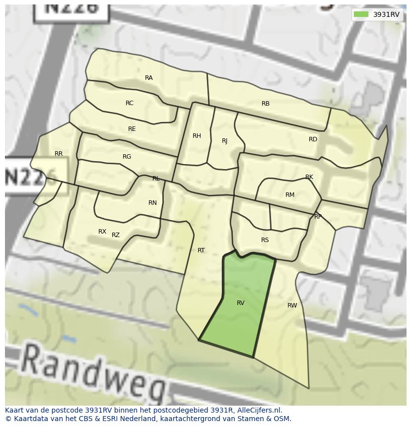 Afbeelding van het postcodegebied 3931 RV op de kaart.