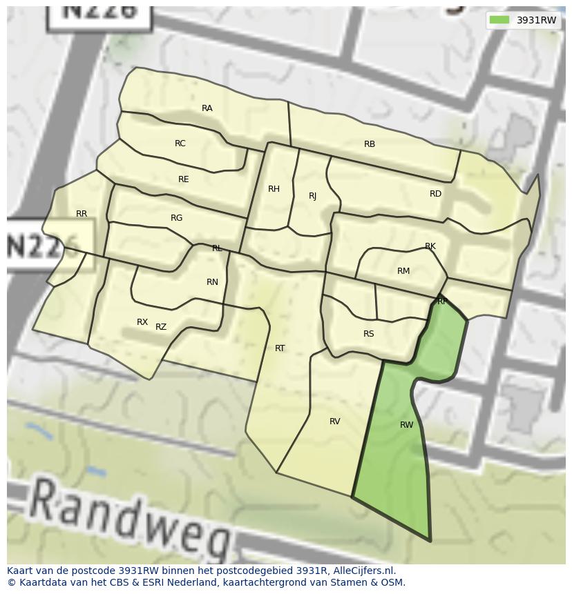 Afbeelding van het postcodegebied 3931 RW op de kaart.