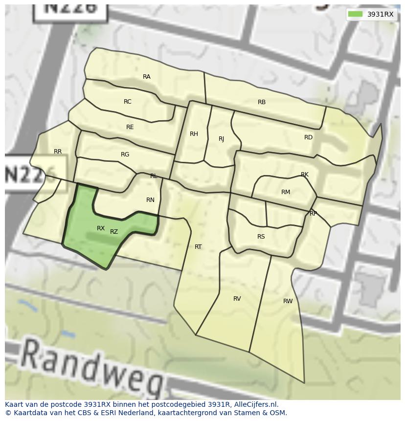 Afbeelding van het postcodegebied 3931 RX op de kaart.