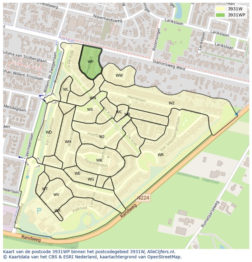 Afbeelding van het postcodegebied 3931 WP op de kaart.