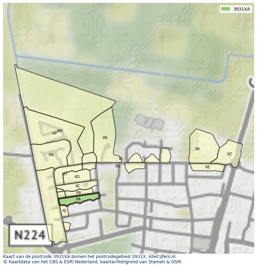 Afbeelding van het postcodegebied 3931 XA op de kaart.