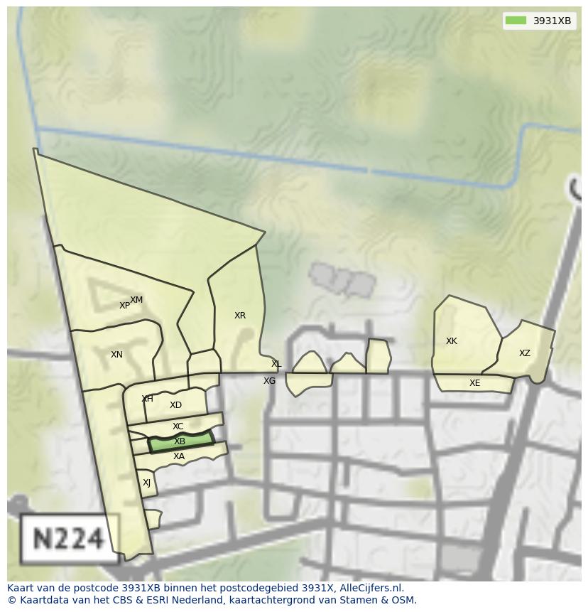 Afbeelding van het postcodegebied 3931 XB op de kaart.
