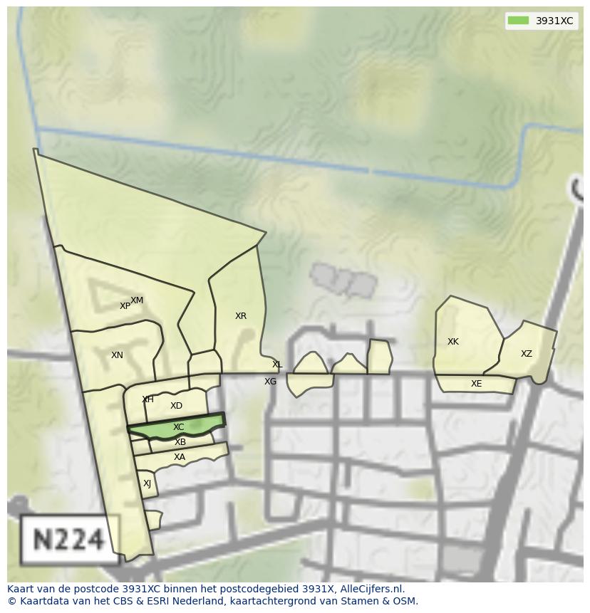 Afbeelding van het postcodegebied 3931 XC op de kaart.