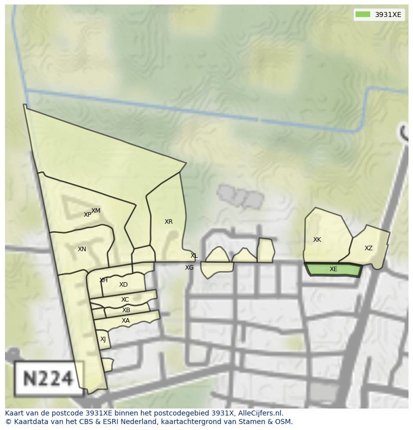Afbeelding van het postcodegebied 3931 XE op de kaart.