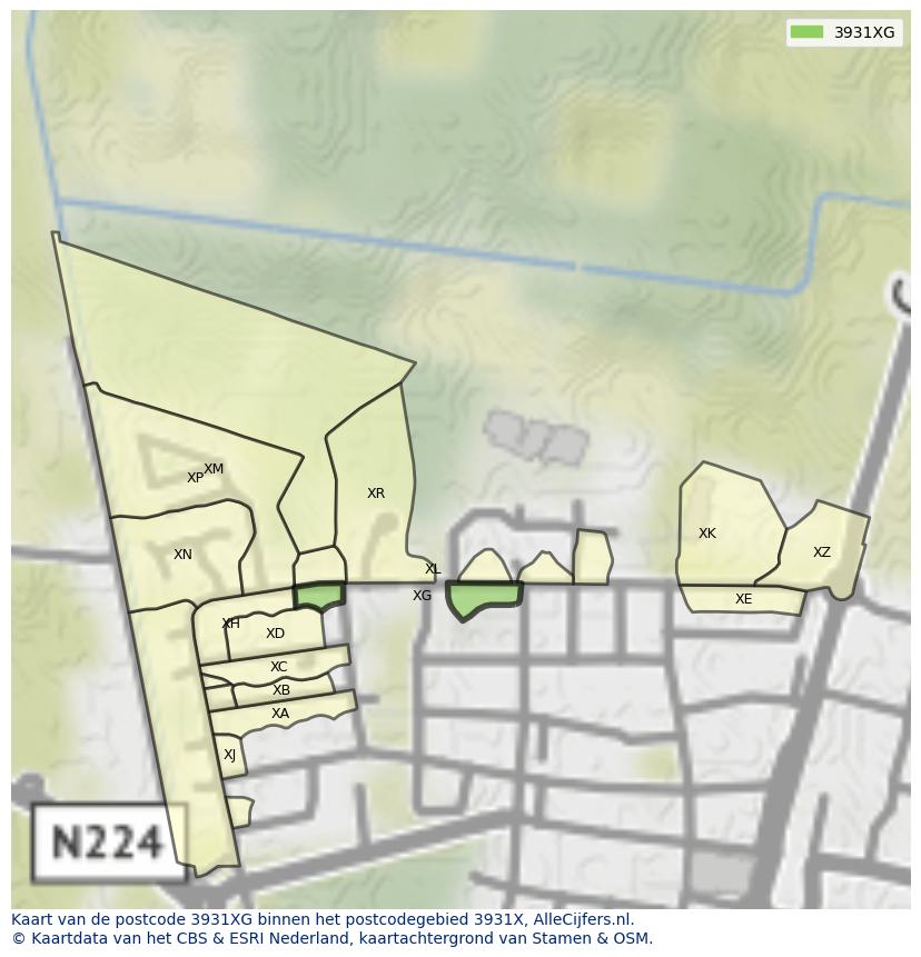 Afbeelding van het postcodegebied 3931 XG op de kaart.
