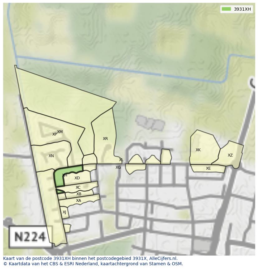 Afbeelding van het postcodegebied 3931 XH op de kaart.