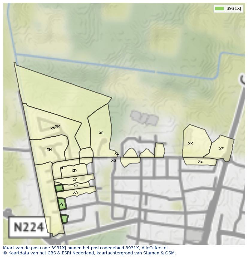 Afbeelding van het postcodegebied 3931 XJ op de kaart.