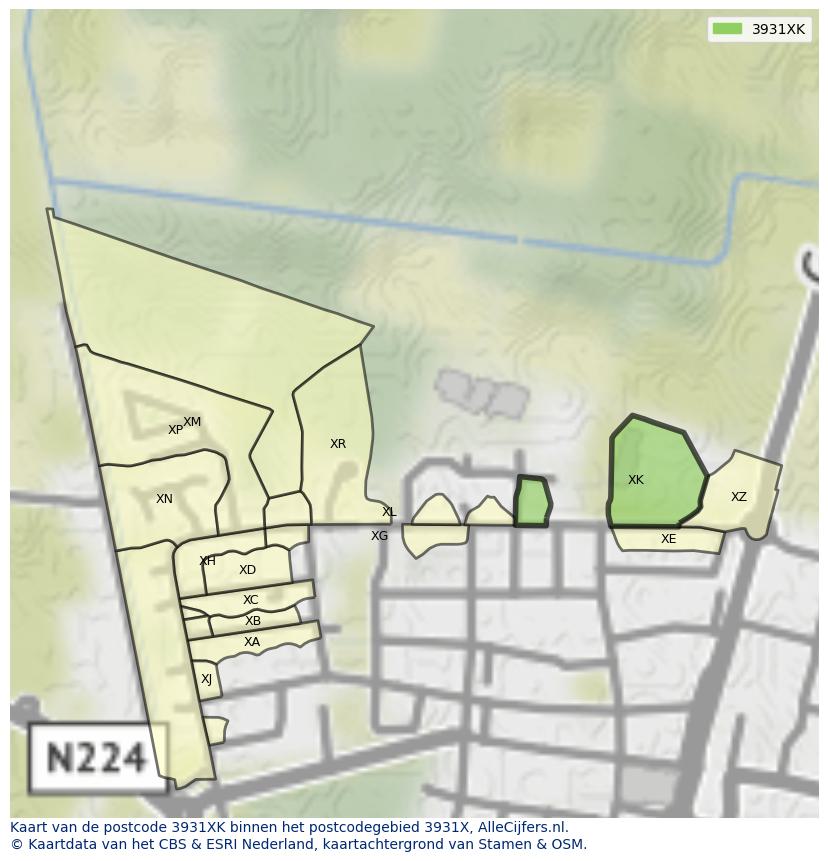 Afbeelding van het postcodegebied 3931 XK op de kaart.