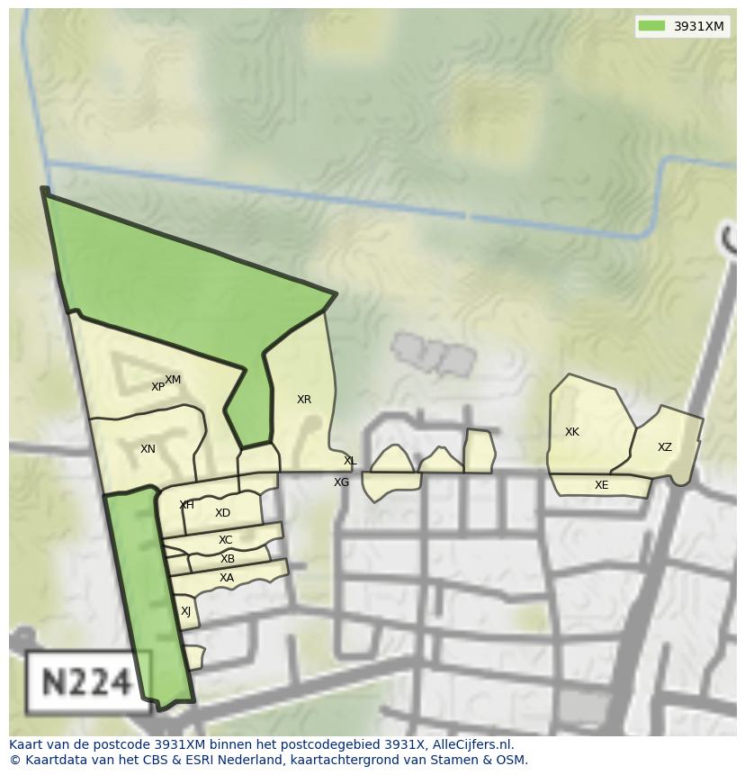 Afbeelding van het postcodegebied 3931 XM op de kaart.