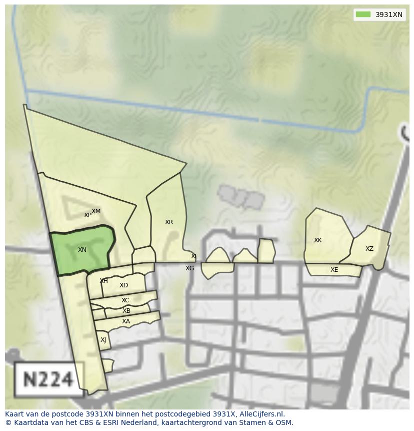 Afbeelding van het postcodegebied 3931 XN op de kaart.