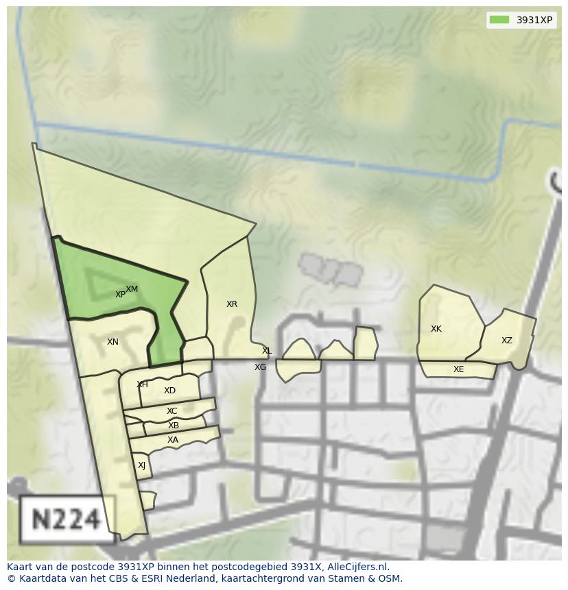 Afbeelding van het postcodegebied 3931 XP op de kaart.