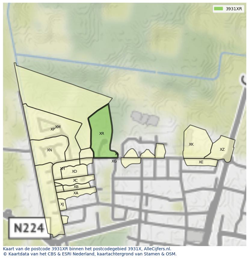 Afbeelding van het postcodegebied 3931 XR op de kaart.