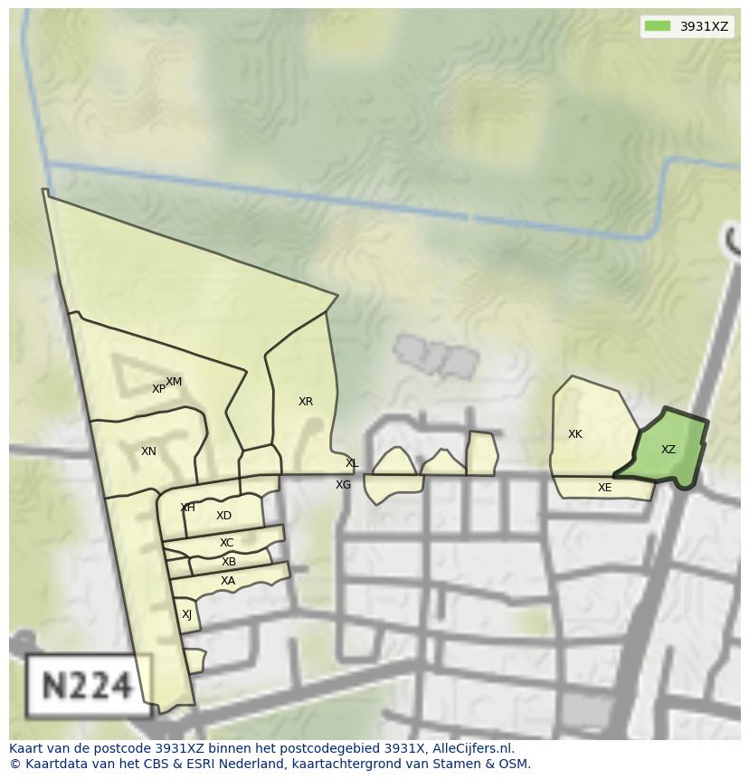 Afbeelding van het postcodegebied 3931 XZ op de kaart.