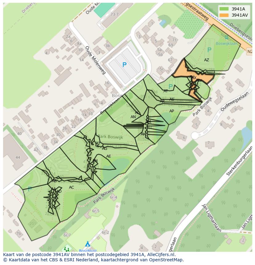 Afbeelding van het postcodegebied 3941 AV op de kaart.