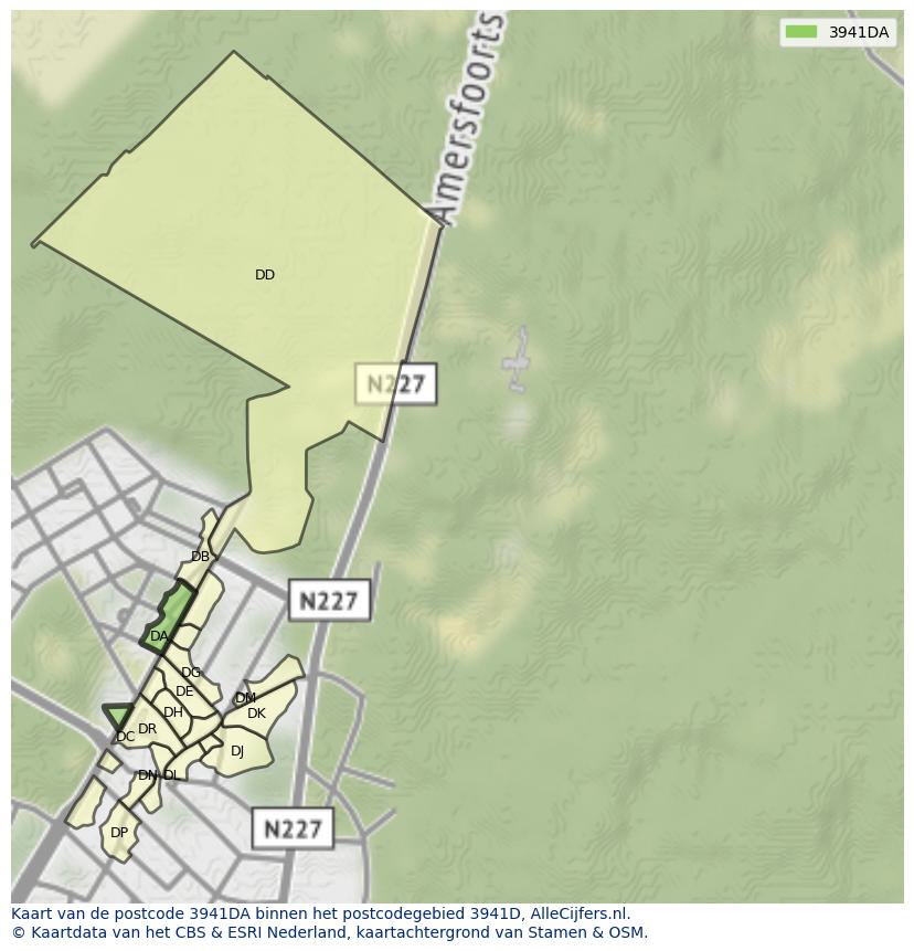 Afbeelding van het postcodegebied 3941 DA op de kaart.