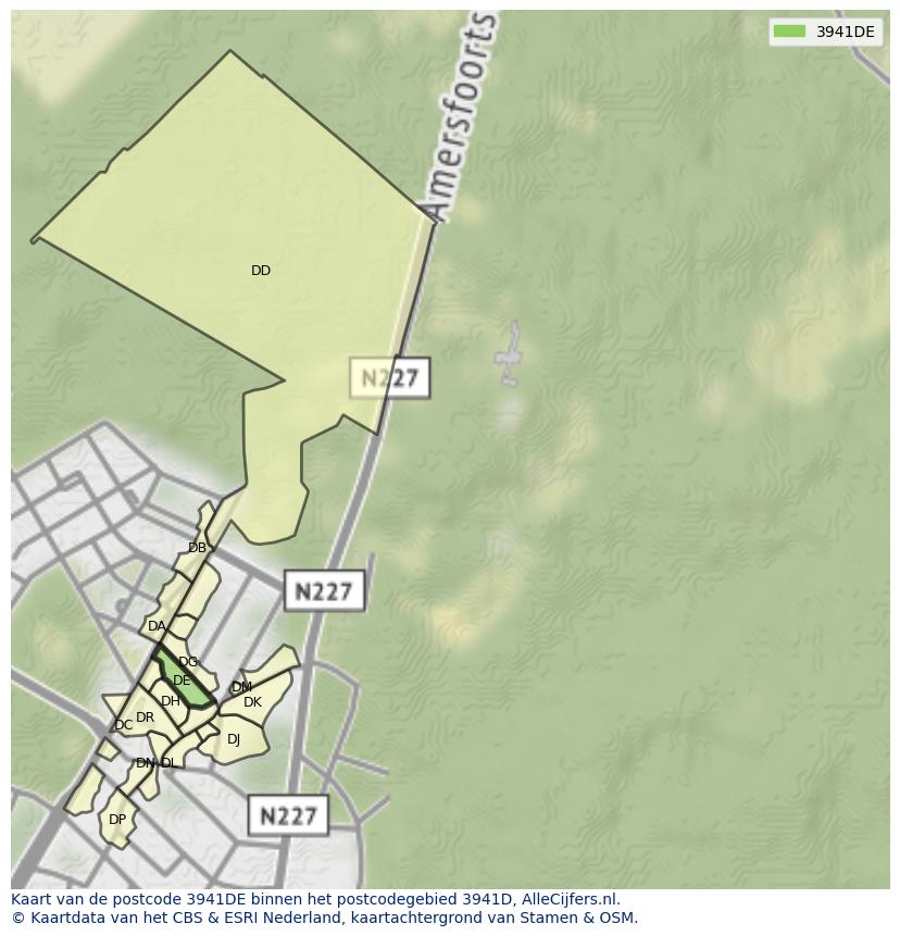 Afbeelding van het postcodegebied 3941 DE op de kaart.