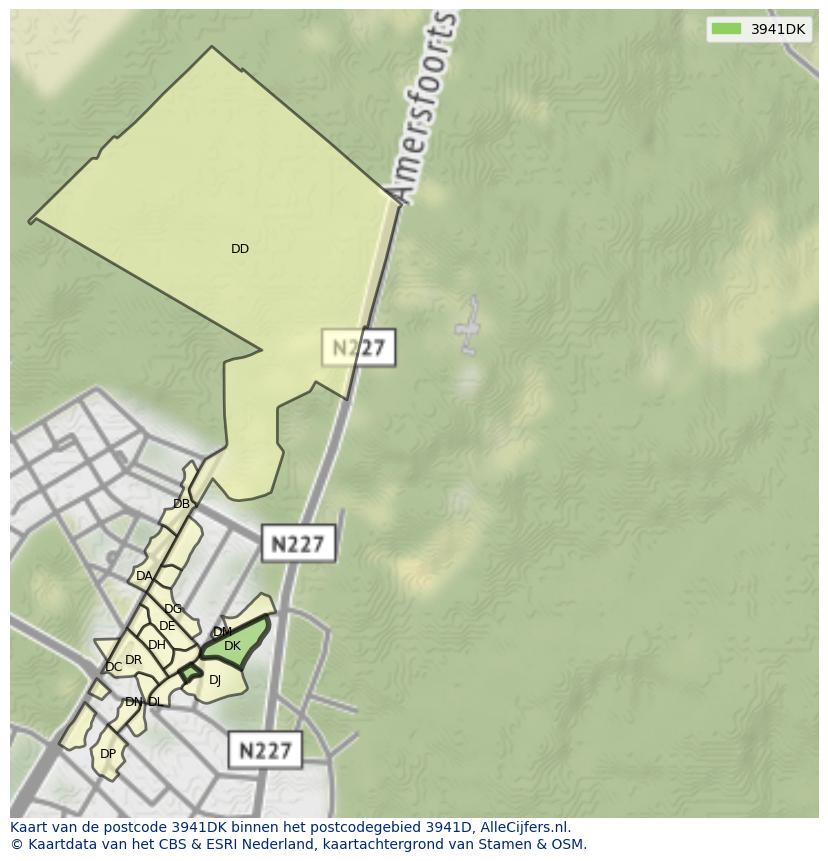 Afbeelding van het postcodegebied 3941 DK op de kaart.