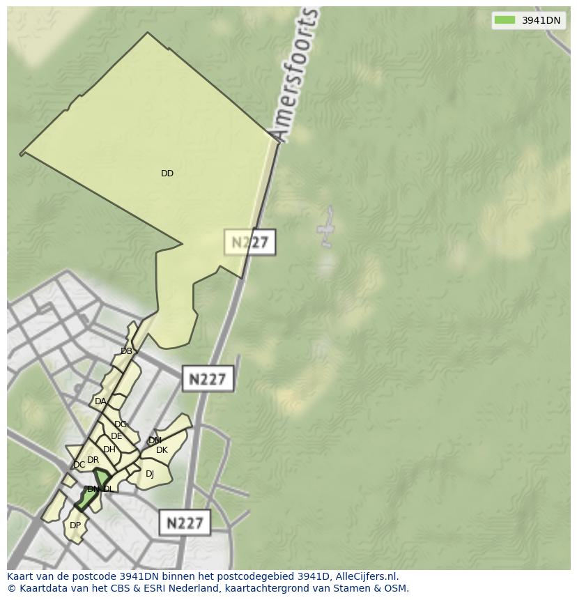Afbeelding van het postcodegebied 3941 DN op de kaart.