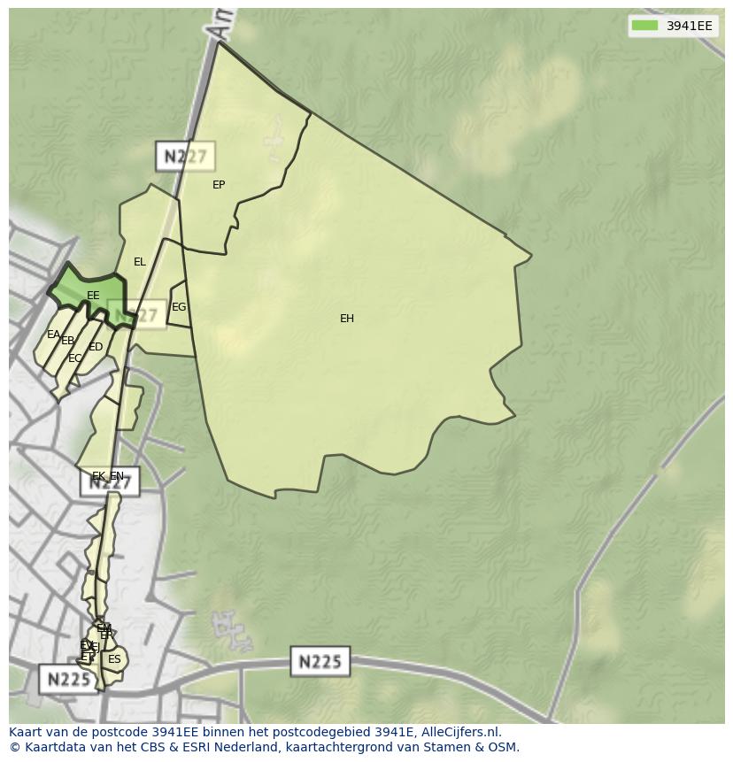 Afbeelding van het postcodegebied 3941 EE op de kaart.