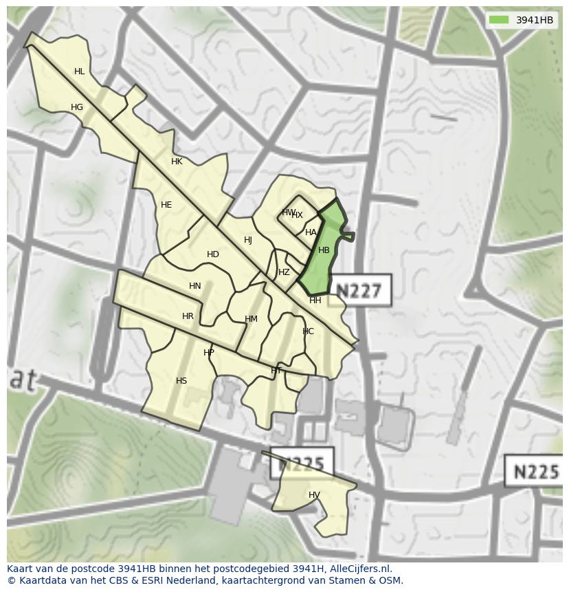 Afbeelding van het postcodegebied 3941 HB op de kaart.