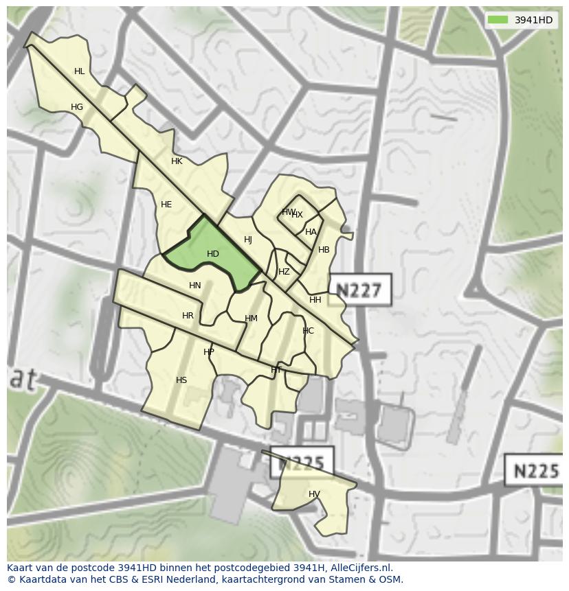 Afbeelding van het postcodegebied 3941 HD op de kaart.