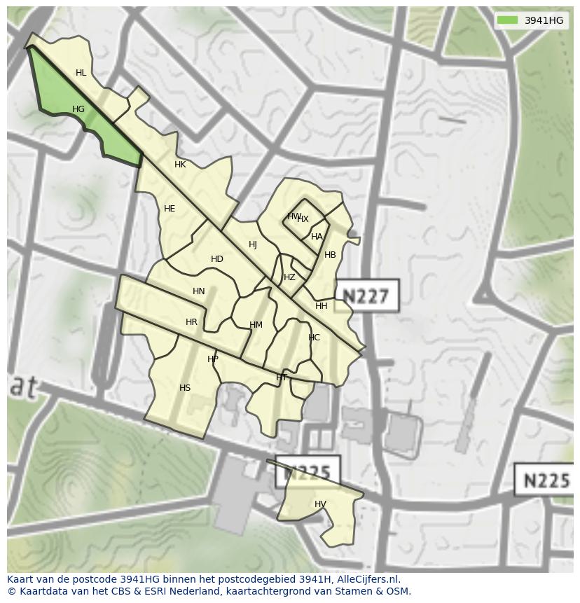 Afbeelding van het postcodegebied 3941 HG op de kaart.