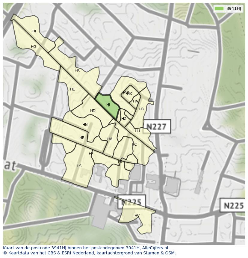 Afbeelding van het postcodegebied 3941 HJ op de kaart.