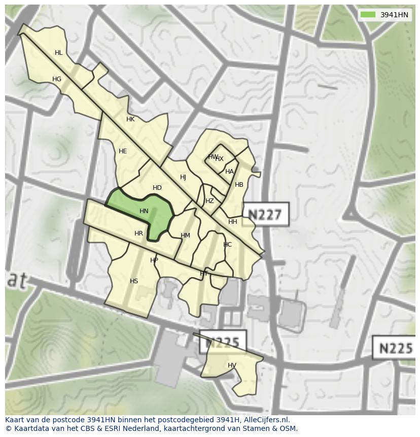 Afbeelding van het postcodegebied 3941 HN op de kaart.
