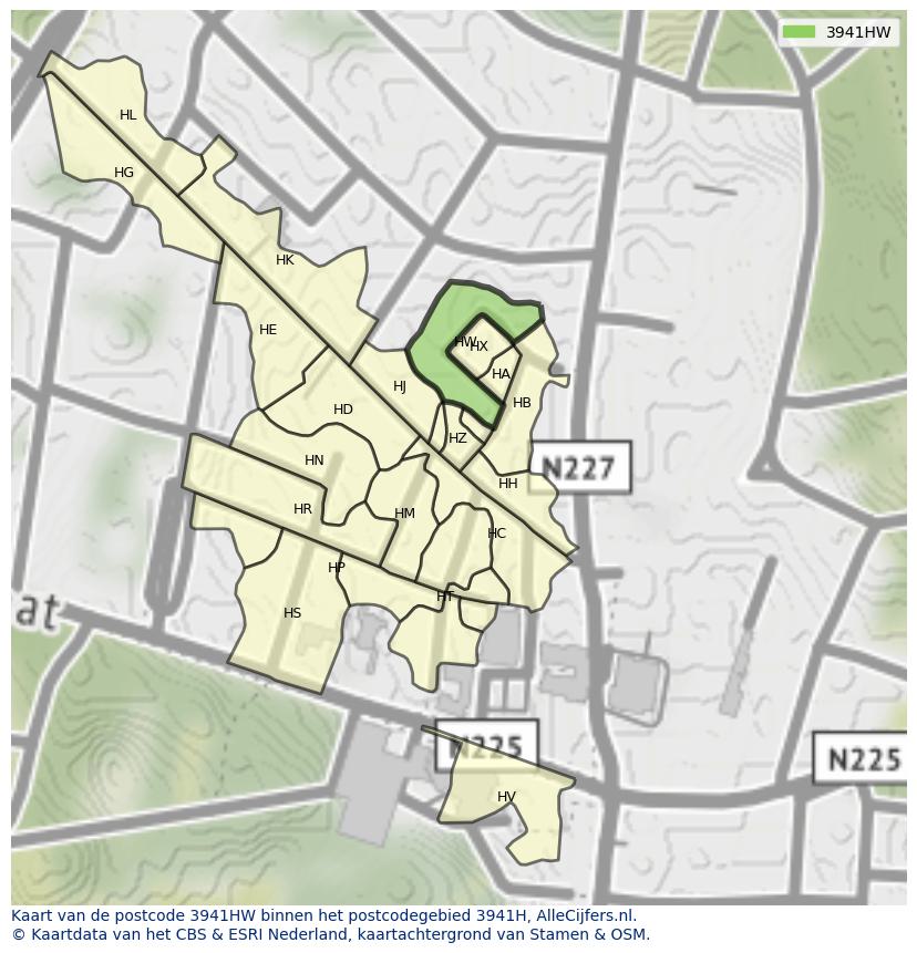 Afbeelding van het postcodegebied 3941 HW op de kaart.