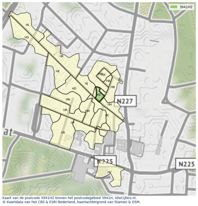 Afbeelding van het postcodegebied 3941 HZ op de kaart.