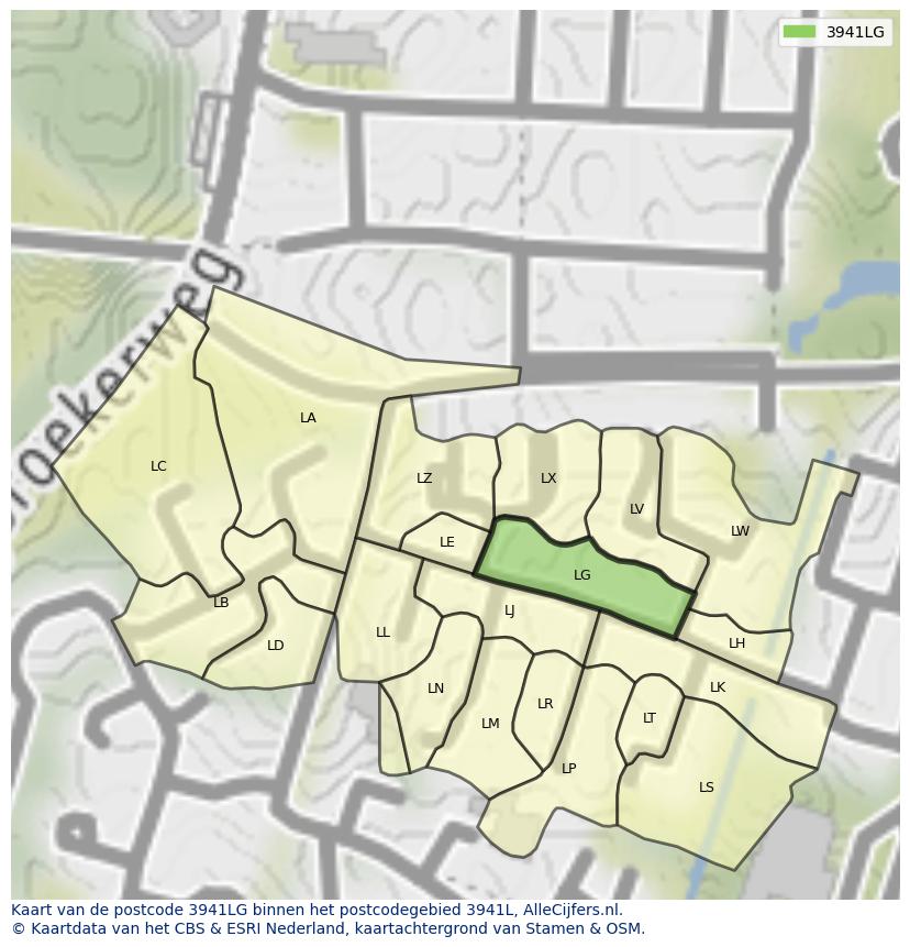 Afbeelding van het postcodegebied 3941 LG op de kaart.