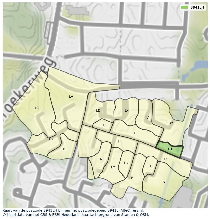 Afbeelding van het postcodegebied 3941 LH op de kaart.