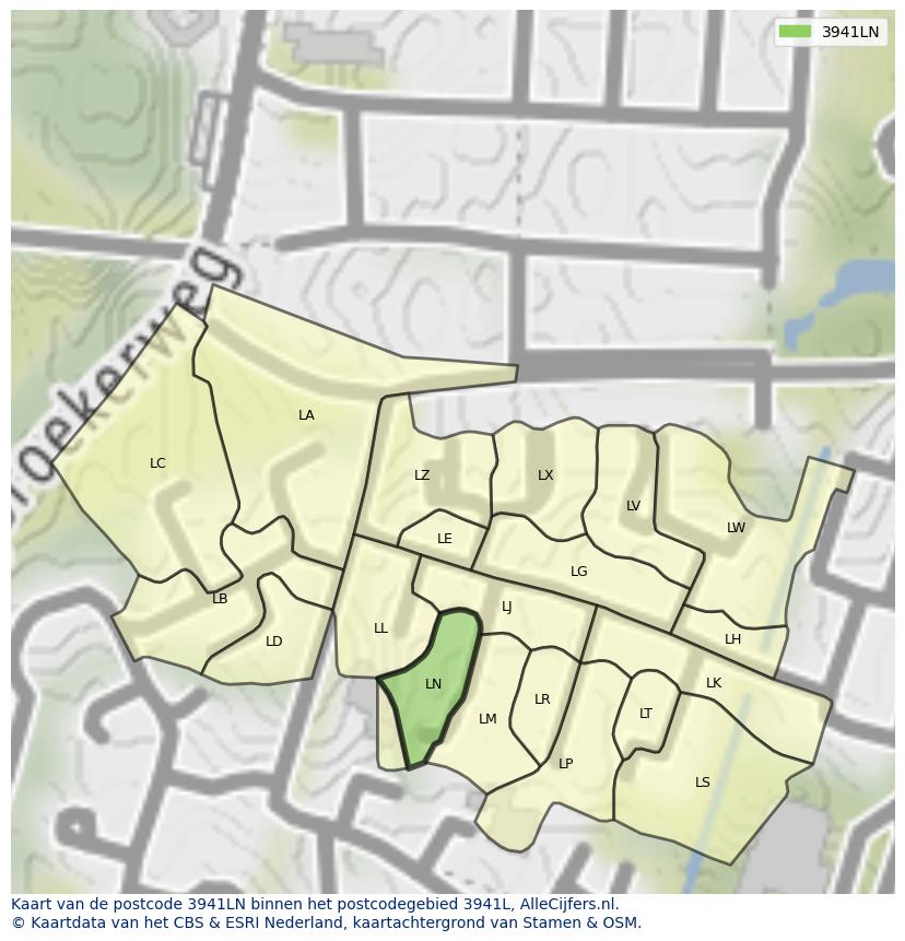 Afbeelding van het postcodegebied 3941 LN op de kaart.