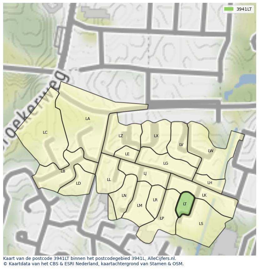 Afbeelding van het postcodegebied 3941 LT op de kaart.