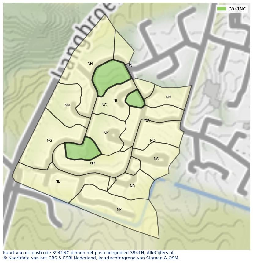 Afbeelding van het postcodegebied 3941 NC op de kaart.
