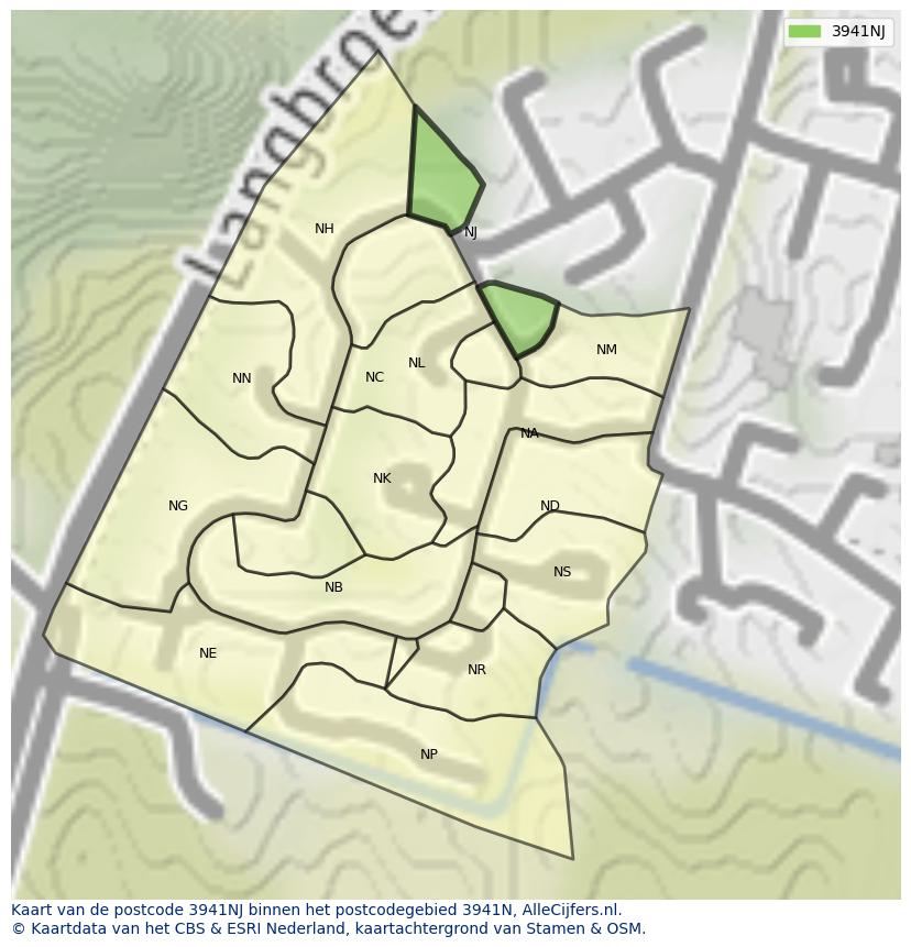 Afbeelding van het postcodegebied 3941 NJ op de kaart.